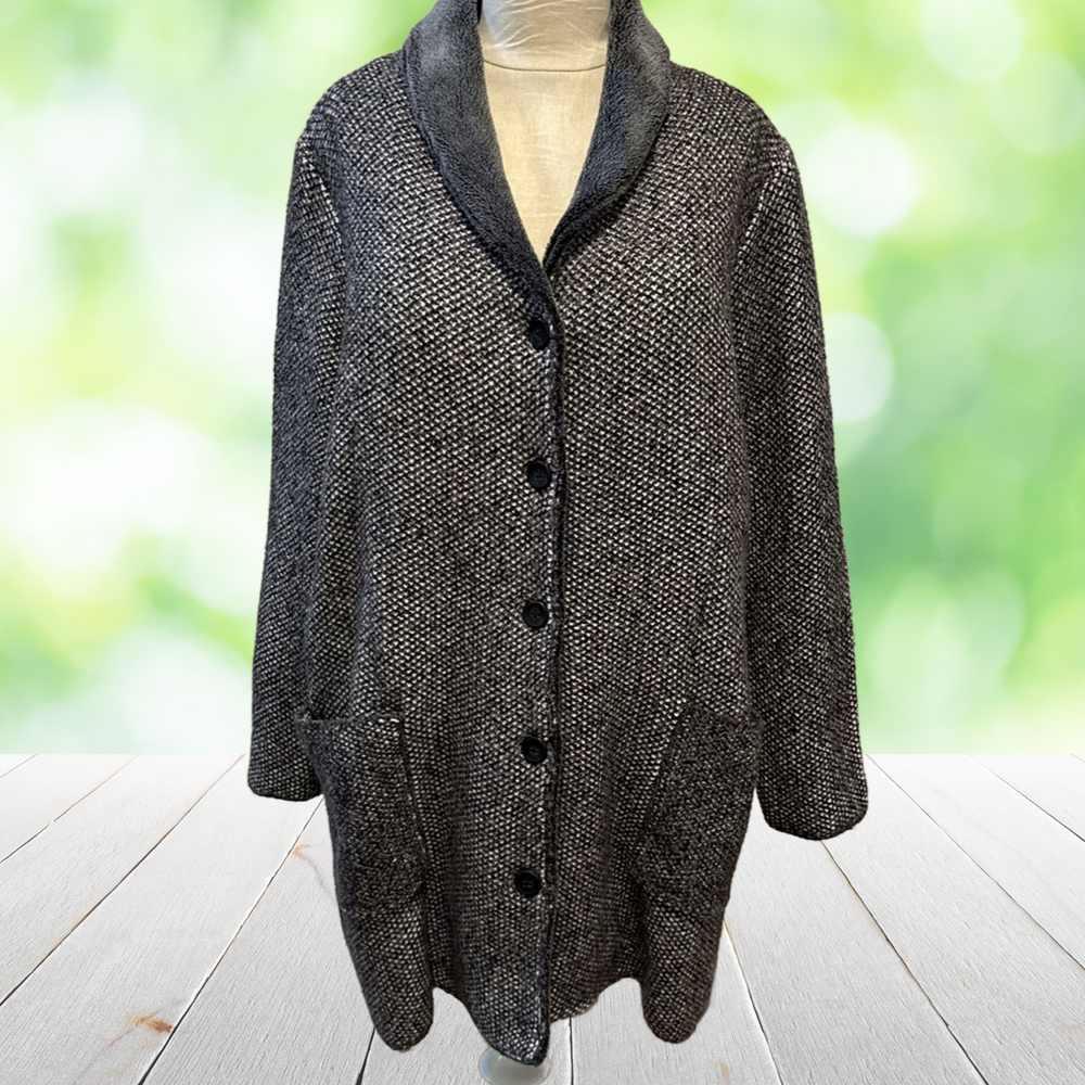 J JILL Coatigan Cardigan Sweater Gray Soft Knit Button Front Pockets Sz LP NWOT